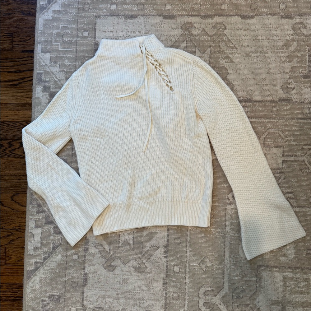 Seven for all mankind bell sleeve Elegant Cream Sweater with Lace-Up Detail